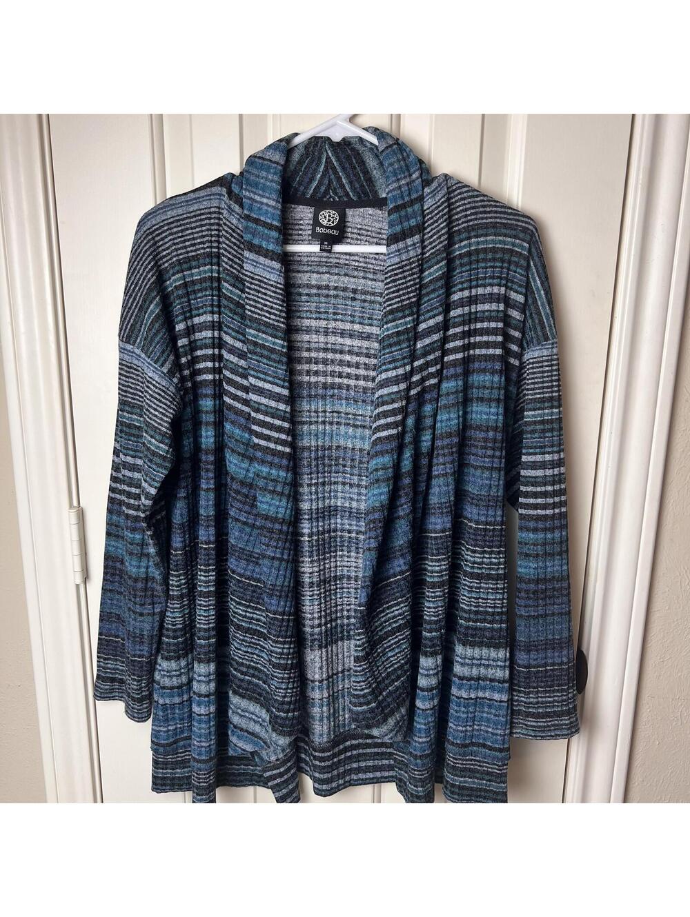 Fall, Cozy Comfy Chic Bobeau Striped Open-Front Cardigan Sweater Women Medium